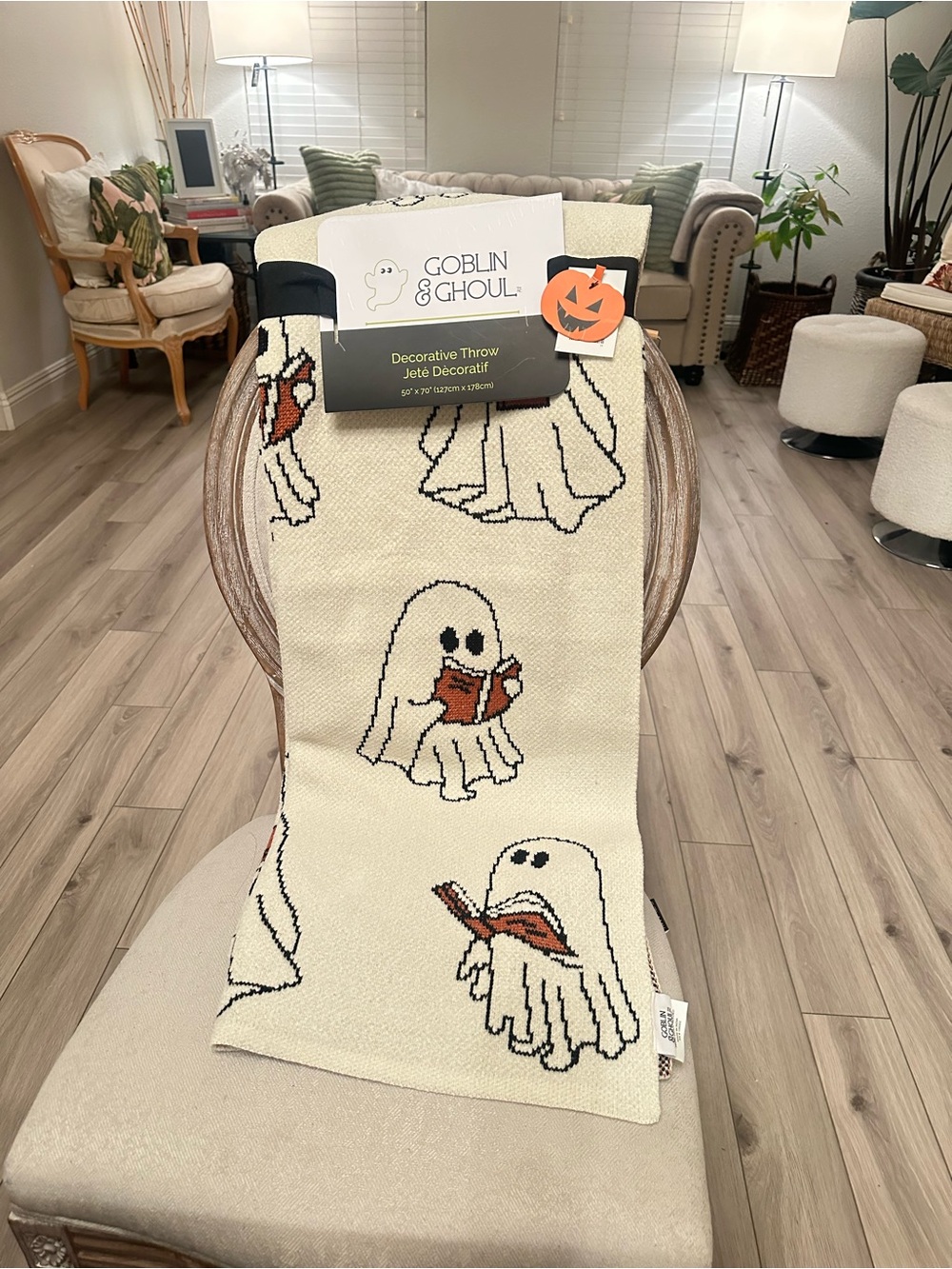 Cream Ghost Knit Decorative Throw